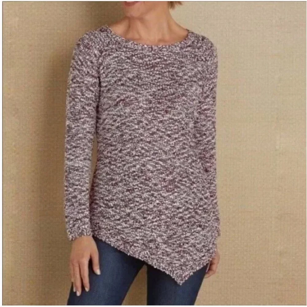 Soft Surroundings red white marled‎ sequin tunic sweater L